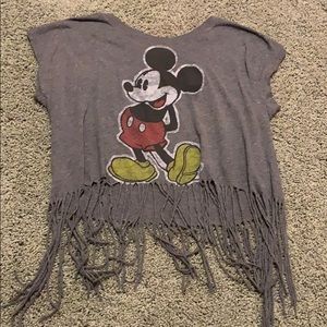 Grey Mickey Mouse shirt with cute fringe!